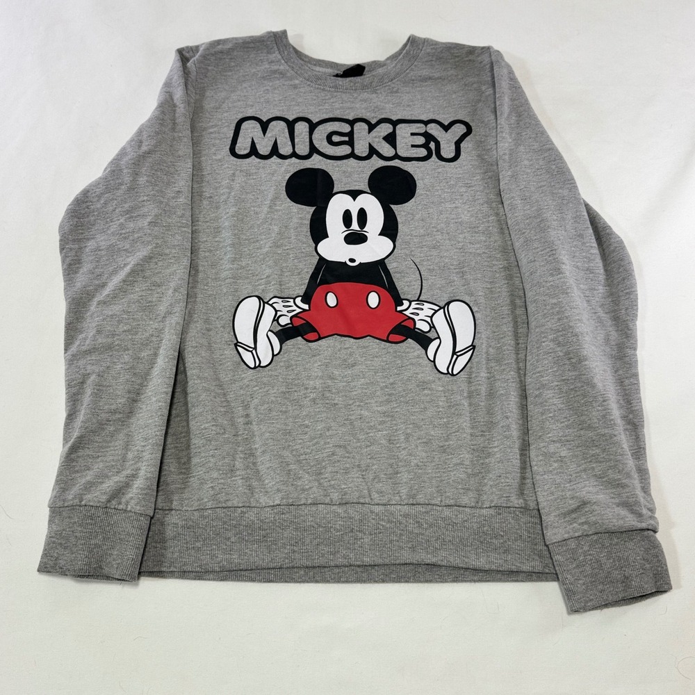 Disney Mickey Mouse Sweatshirt Unisex Large Gray Cotton Blend Graphic Pullover L